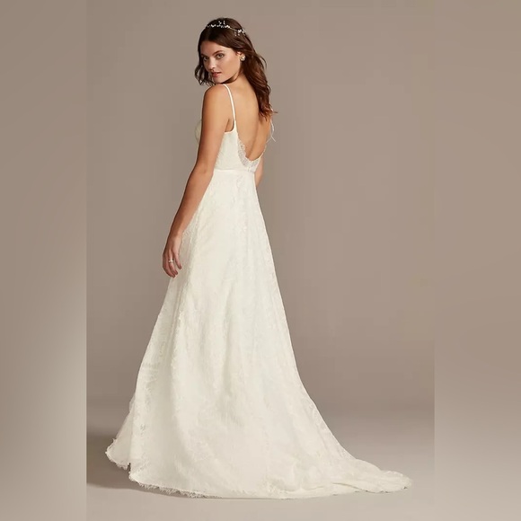 Melissa Sweet Leaf Pattern Lace A-Line Wedding Dress Size 14 - Picture 3 of 17